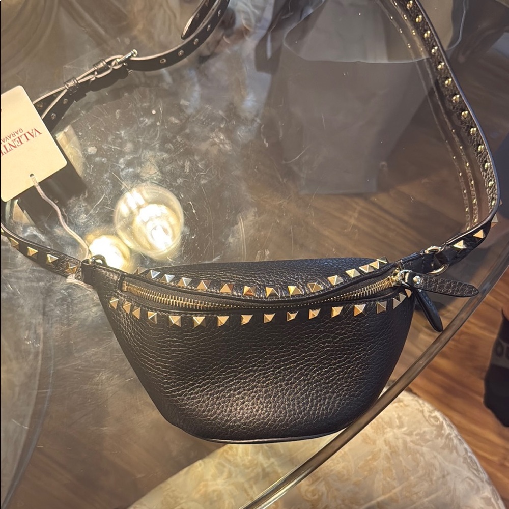 Valentino Black and Gold Studded Crossbody Bag